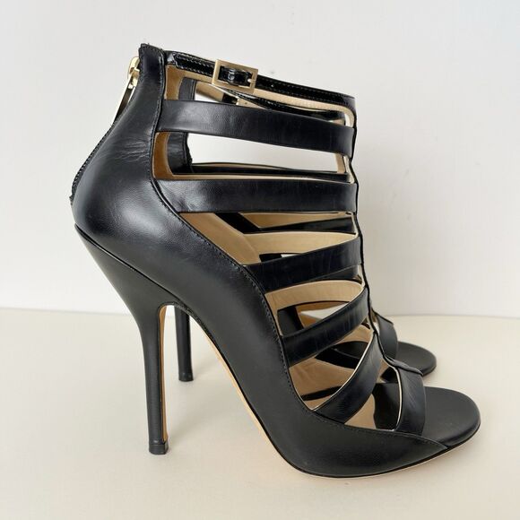 Jimmy Choo Fathom Cage Booties 38 1/2 (US 8 1/2) Black Made In Italy Cage - Picture 2 of 6